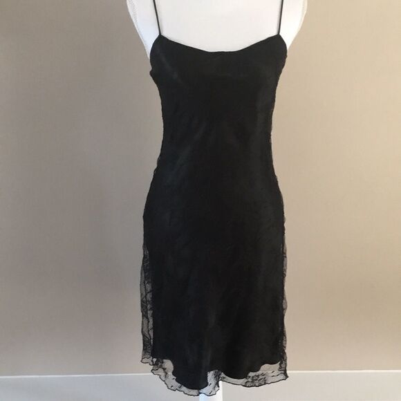 LAUNDRY Black Lace Overlay Spaghetti Strap Cocktail Dress Size 4 - Picture 1 of 6